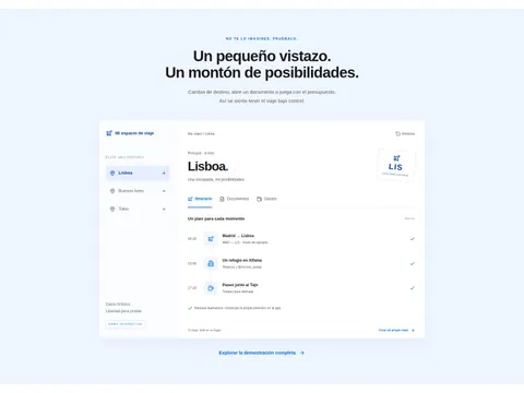 Demostración interactiva de Traveling Director con el itinerario de un viaje de ejemplo a Lisboa