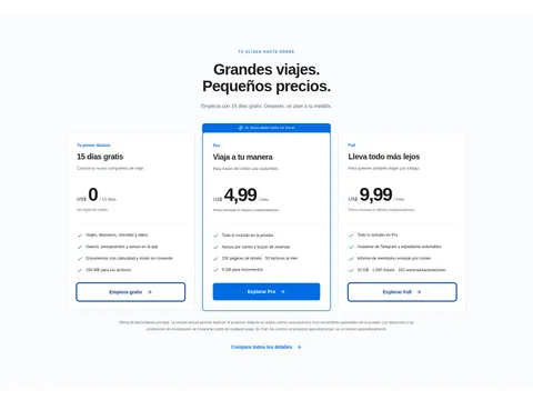 Planes de Traveling Director: 15 días gratis, Pro y Full